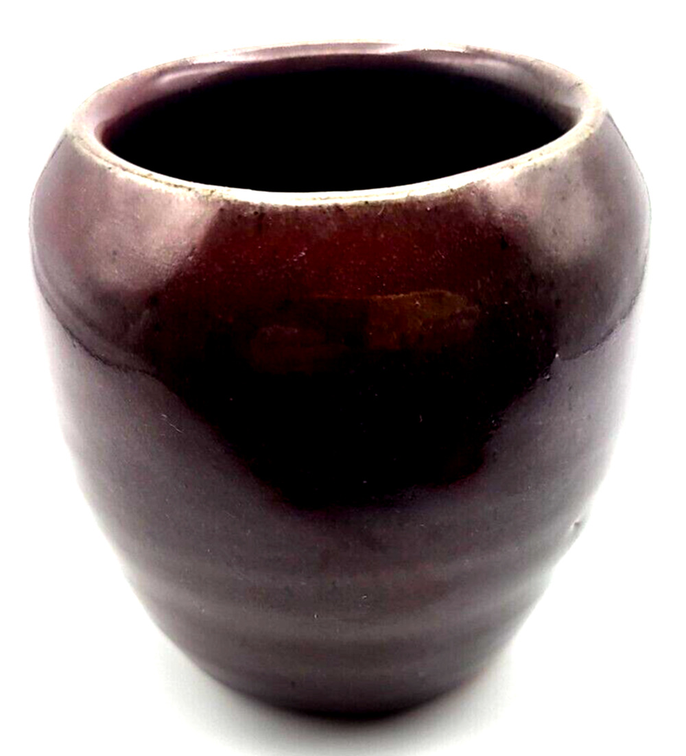 Hand Thrown Pottery Vase Brown Speckled Finish 4" Tall Signed Kathy 2012